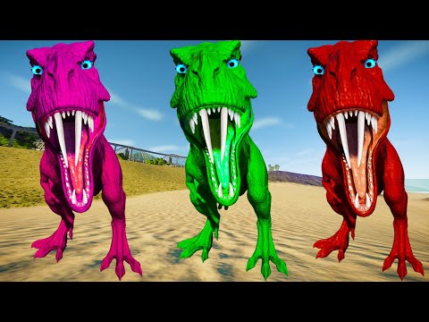 Team Rexy Color Pack vs Spinosaurus, I-Rex, Indoraptor Jurassic World Evolution Dinosaurs Fighting