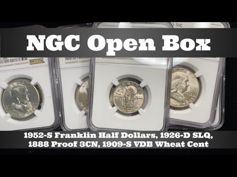 NGC Open Box - 1952-S Franklin Half Dollars, 1926-D SLQ, 1888 Proof 3CN, 1909-S VDB Wheat Cent