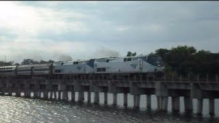 preview picture of video 'Amtrak Train Crosses Tampa Bypass Canal Special Horn Salute'