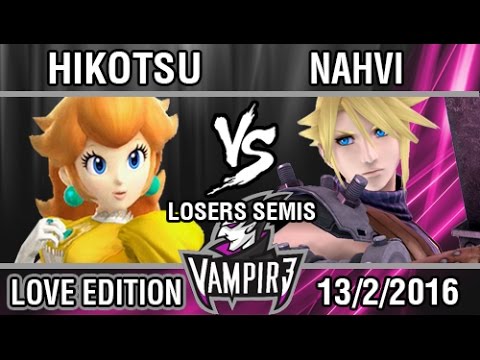 [Vampir3: Love Ed.] Hikotsu (Peach) vs Nahvi (Cloud, MK, Bayonetta) SSB4 Losers Semis - Top 8