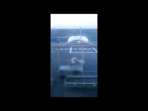 HMS Enterprise on OP LITTEN going through the Mediterranean in som rough swell!