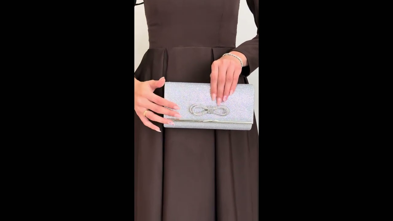 شنطة سهرة كريستال بعقدة فيونكة - اسود