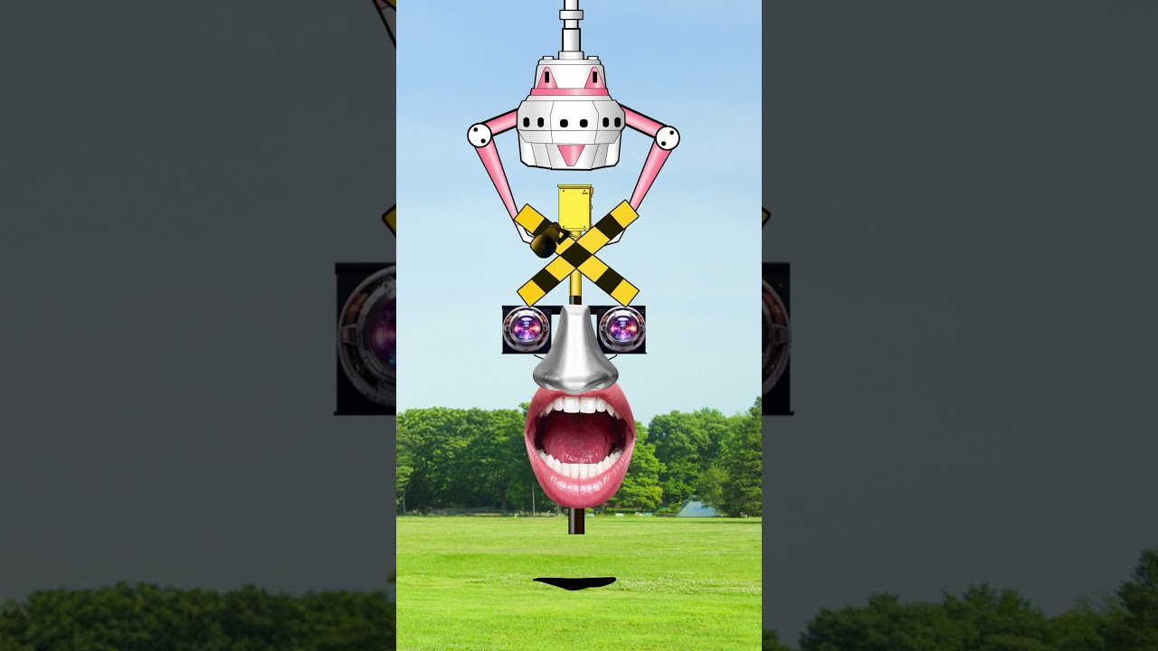 引っこ抜かれる変なふみきりカンカン　踏切アニメ　Railroad Crossing fumikri Japan railroad crossing　anime