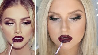 Deep Metallic Golden Eyes & Dark Berry Lips! ♡ Glam For Autumn & Winter!
