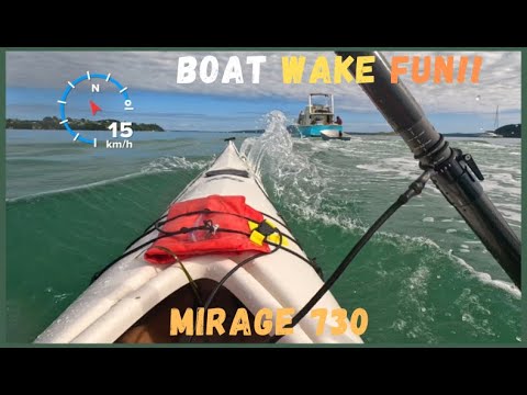 Boat wake fun! Mirage sea kayak 730