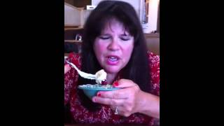 Joyce eating banana pudding
