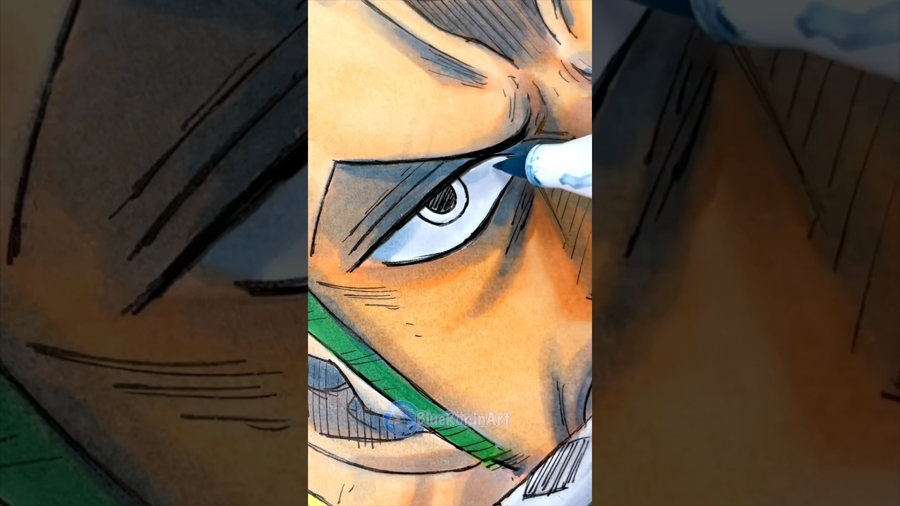 Drawing Zoro from One Piece 💚 #onepiece #ohuhumarkers #shorts
