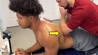 Young Athlete Has A Swollen RIB "OUT" Of Place - Intense Cracks & Deep Tissue Work FIX His Back!!