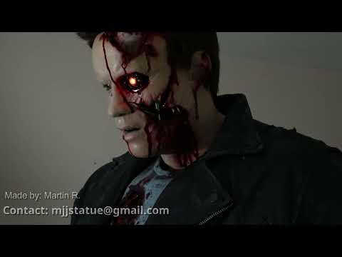 THE TERMINATOR LIFE-SIZE STATUE / Figure of Arnold Schwarzenegger from TRUCK SCENE 1984 Video