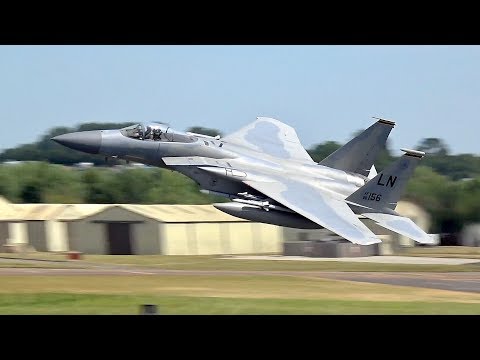 McDonnell Douglas F-15C Eagle & F-15E Strike Eagle USAF departure at RAF Fairford RIAT 2017 AirShow