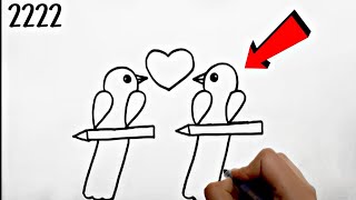 Download the video "| Two birds in love ❤by 2222|How to draw birds drawing from 2222 | Parrots Drawing | #viralvideo"