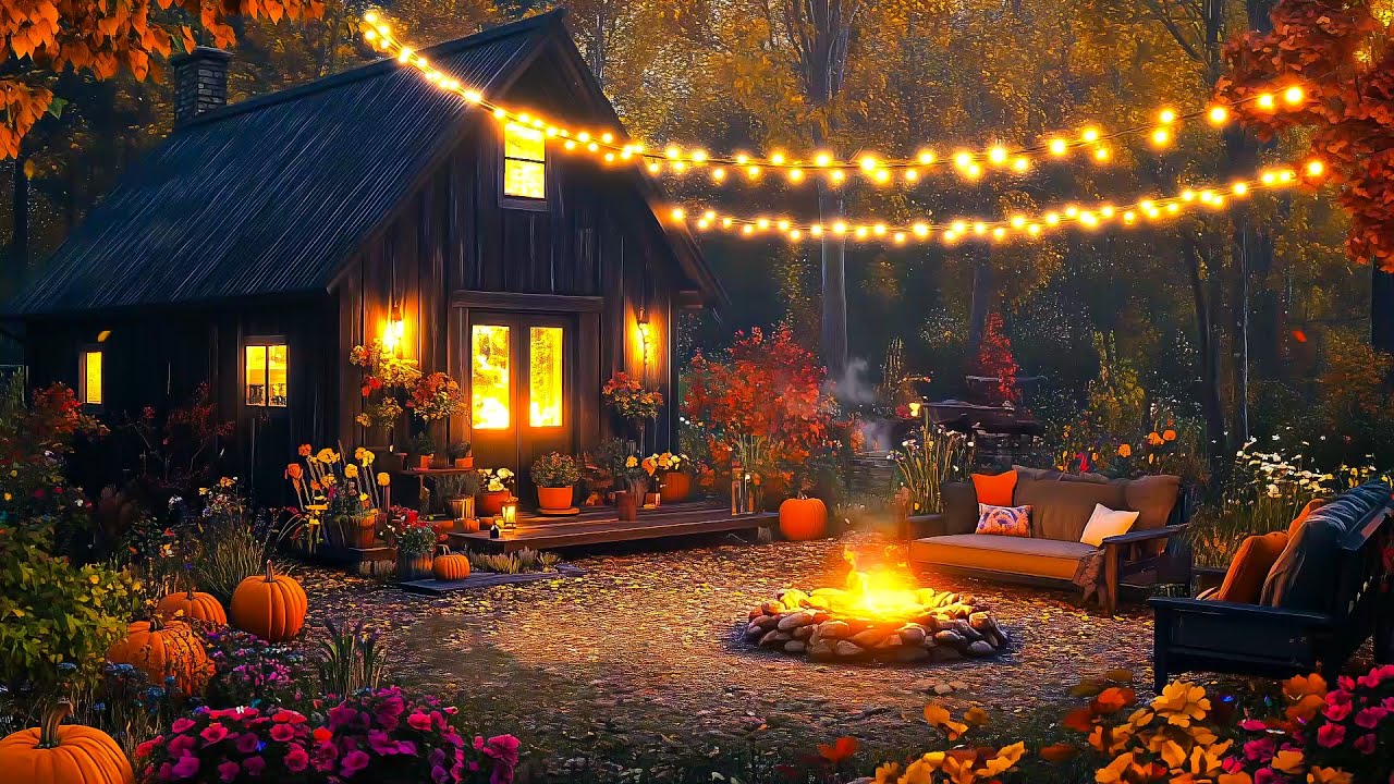 Cozy Autumn Porch in the Forest 🍂 Relaxing Jazz Music & Peaceful Ambience for Chilly Days