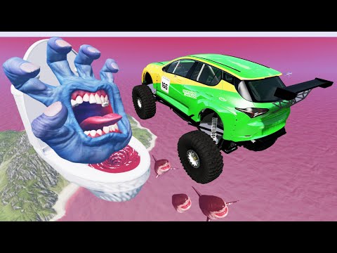 Epic High Speed Jumping Into Giant Toilet With Screaming Hand In The Sea | Cars Crashes Compilation