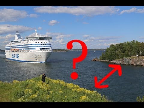 Huge Baltic ferry crossing a narrow path - Suomenlinna, Helsinki