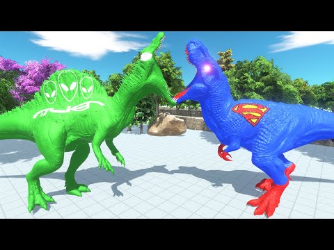 SUPERMAN T REX Vs ALIEN FOREST DEATH RUN - Animal Revolt Battle Simulator