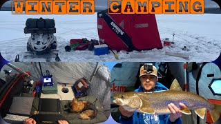 SOLO WINTER CAMPING AT LAURIE LAKE |  Lake Trout | (Livescope/ Underwater camera footage)