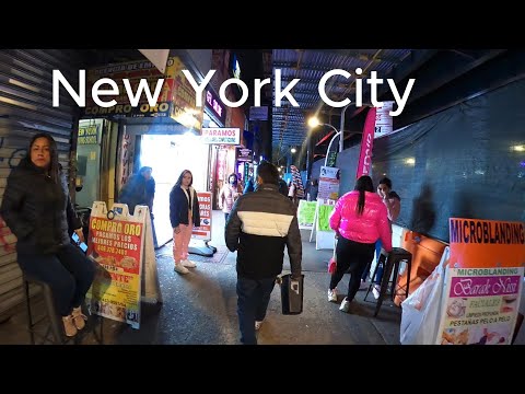 New York City Walking Tour [4K] - Red Light District at Night, Roosevelt Ave, Queens