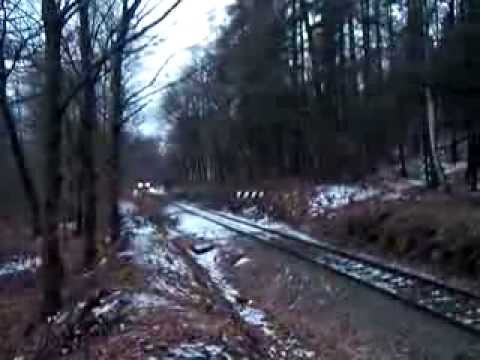 Motorový vůz řady 810 za zastávkou Střelná v Krušných horách