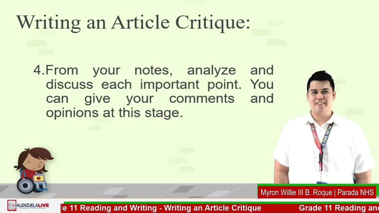 GRADE 11 READING AND WRITING (Q4 W5) WRITING AN ARTICLE CRITIQUE
