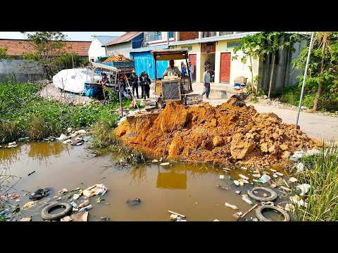 First Opening Amazing Project! Delete Flooded Garbage Pond Use Skills Dozer Pushing RockSoil & Truck