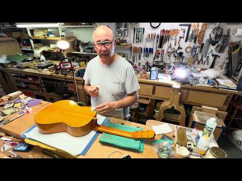 French Polishing Back Crack Repairs on Ramirez 1a Flamenco Guitar