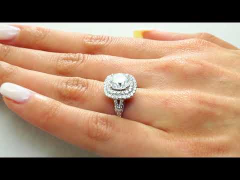 Round Cut Diamond Engagement Halo Ring with Accents in White Gold (MVS0067-W)