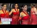 Raveena Tandon S Bo Ldness Did Not Stop Even At The Age Of 49 Hot In Transparent Red Saree