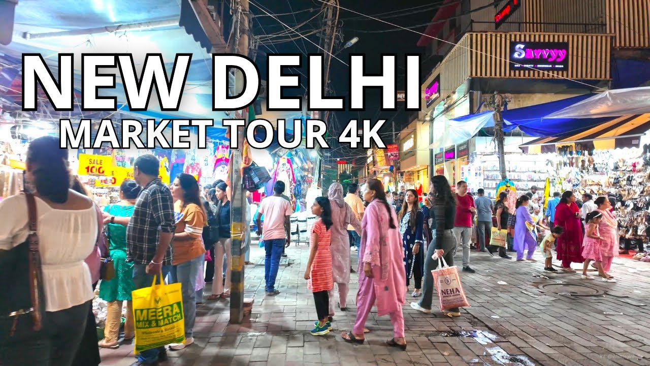 Immersive street-level walking tour through New Delhi (Market 5), India, showcasing authentic urban landscapes, local architecture, and the vibrant atmosphere of the city's neighborhoods