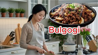 Download lagu 💋Beautiful Korean girl in the kitchen cooking Bulgogi beef stir-fry ❤️부엌에서 불고기 볶음을 요리하는 아름다운 한국 소녀🌹 mp3