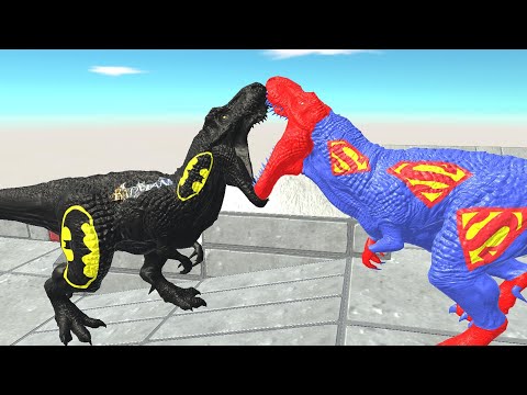SUPERMAN T-REX vs BATMAN T-REX DEATH FALL - Animal Revolt Battle Simulator