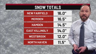 Snowfall totals across Connecticut as of Monday morning