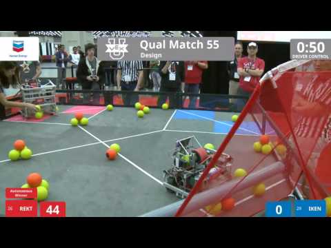 VEX Worlds 2016 - VEX U - Design - Qual 55 (REKT) 233 vs 0 (IKEN)