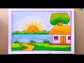 Simple😍😍Village Scenery Drawing🎨Painting Easy😀Voice Tutorial
