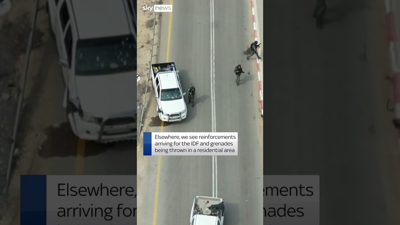 Hamas gunman fires at IDF drone on 7 Oct 2023 in newly released Israeli Defence force footage