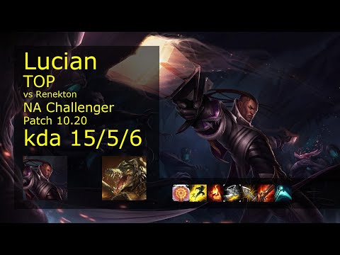Lucian Top vs Renekton - NA Challenger 15/5/6 Patch 10.20 Gameplay