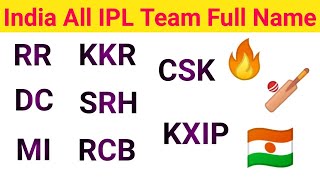 IPL India Team Full Name & Sort Name RR, KXIP, DC, KKR, MI, RCB, SRH, CSK GK In Hindi