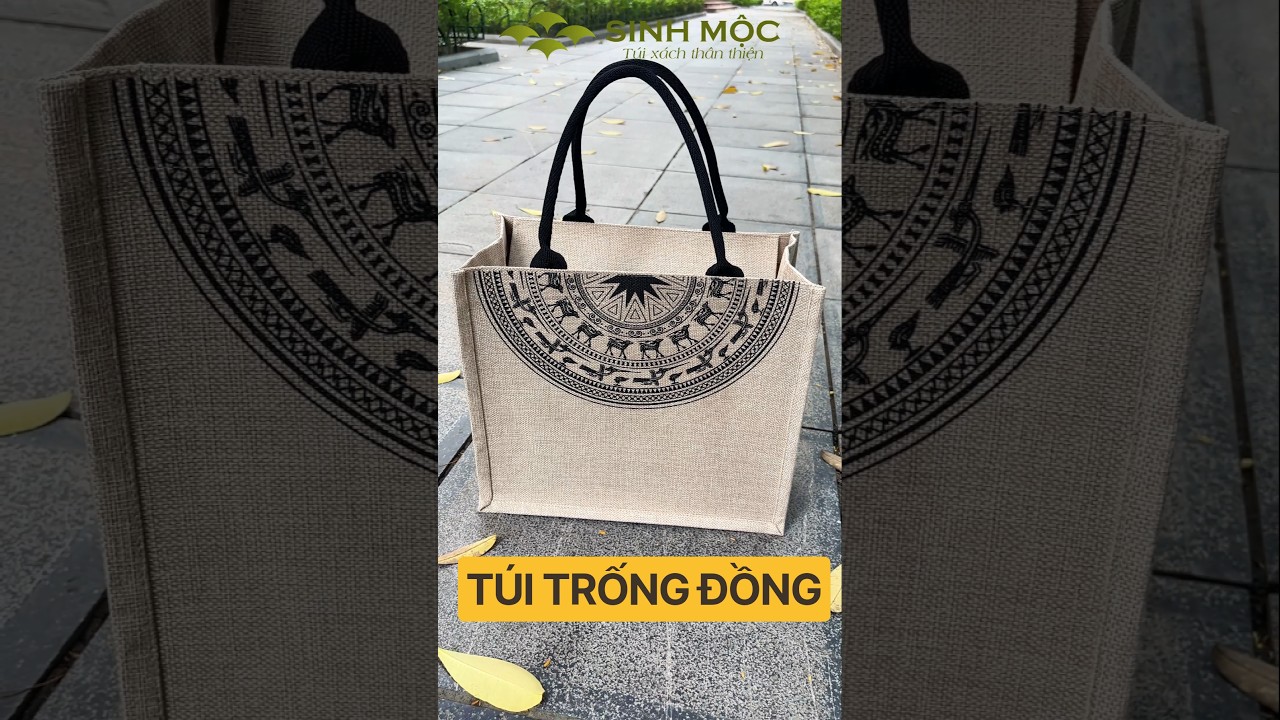 Túi linen họa tiết trống đồng, chống nước, có khóa kéo - M3306 (linen trống đồng)