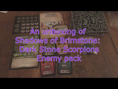 An unboxing of the Shadows of Brimstone Dark Stone Scorpions Enemy pack