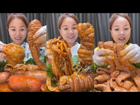 Mukbang Challenge:Eat roll 🥐 intestine belly braised pork belly #mukbang #yummy #delicious