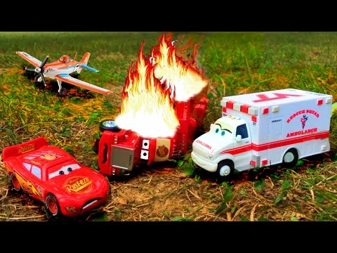 Disney Pixar Cars Lightning McQueen Saves Red Mack Hauler Giant Crash Starts Fire Disney Toy Story