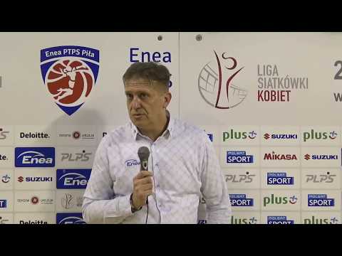 Anna Pawłowska, Karolina Różycka i Jacek Pasiński po meczu z Grot Budowlanymi Łódź