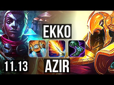 EKKO vs AZIR (MID) | 7/0/4, 1200+ games, 1.1M mastery, Godlike | KR Master | v11.13