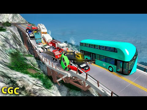 Collapsing Bridge Pile-UP  #4 BeamNG drive