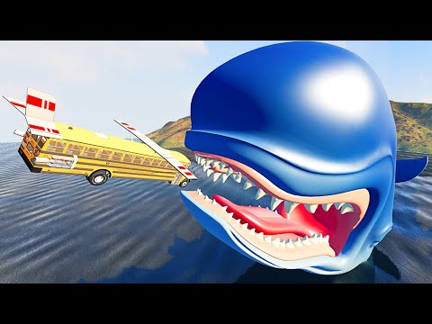 Cars Jumping into Mouth of Hungry Whale - BeamNG.drive