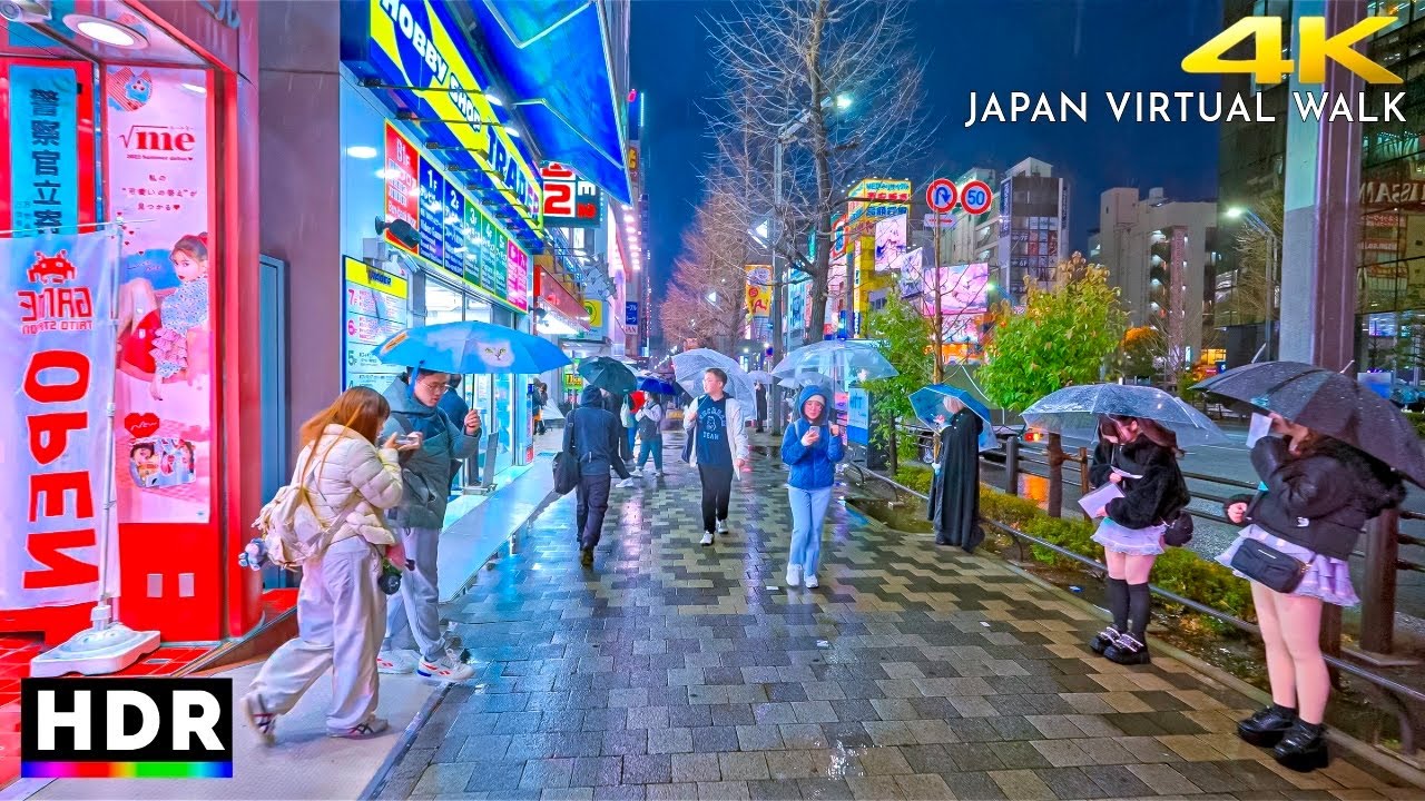 Japan: Tokyo Rainy Evening Walk, Asakusa to Akihabara • 4K HDR