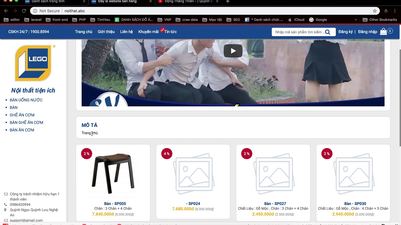 [Website nội thất] - Laravel - php - Xây dựng website bán hàng - Đăng video hiển thị trang chủ