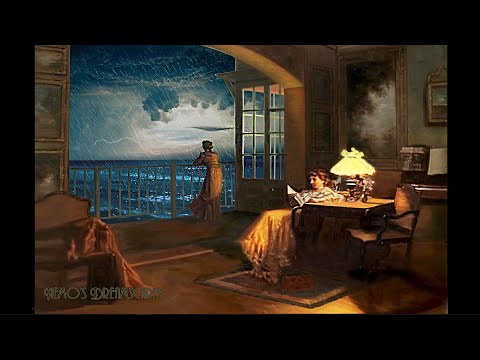 1930's Terrace by the ocean on a rainy night ( oldies music, ocean waves, distant thunders ) ASMR