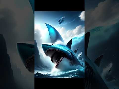 Megalodon Jumps out of Water Scenes generated by AI #shortfeed #shorts
