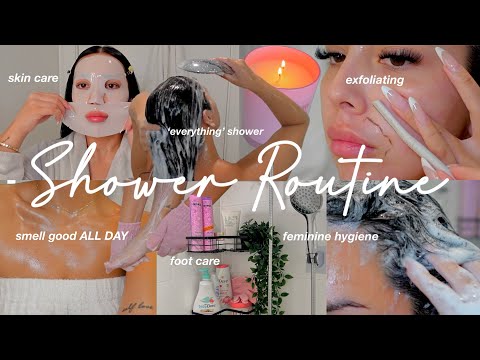 ultimate EVERYTHING SHOWER ROUTINE 🛁🌸🫧 glowy skin, foot care, feminine hygiene & smell good ALL DAY