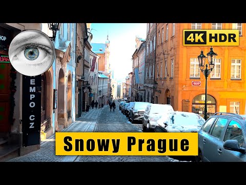 Prague snow Christmas walking tour: Prague Castle - Nerudova street 🇨🇿 Czech Republic 4k HDR ASMR